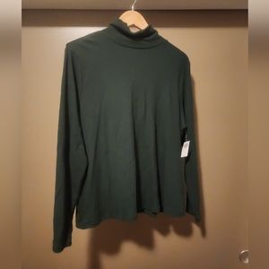 Rib-Knit Dark Green Turtleneck Top